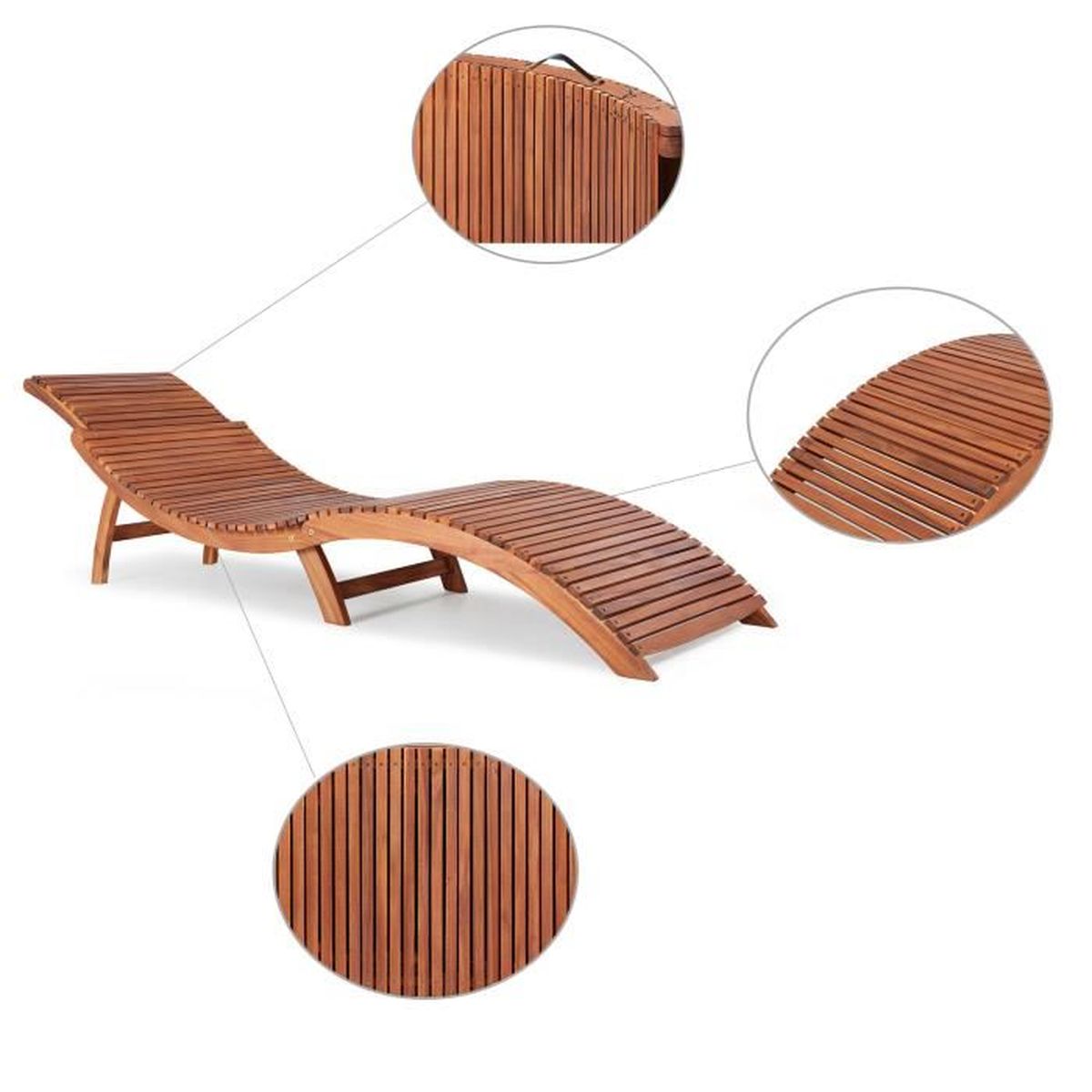 Stillcool® Chaise longue Bois d'acacia Banc Jardin Bain de Soleil Bois