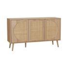 SWEEEK Buffet scandinave décor bois et cannage arrondi 3 portes 120cm Eva