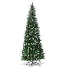 COSTWAY Sapin de Noël Artificiel 220CM Aiguilles en PVC avec Neige 720 Branches Support Métallique Extérieure Vert 39 Pommes de Pin