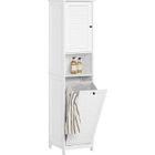 SoBuy Meuble Colonne Salle de Bain Blanc avec Panier à Linge, Armoire Rangement Étroit et Étagères pour WC ou Buanderie,