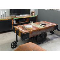 Table basse 120x60cm - Fer et bois massif recyclé laqué (multicolore) - INDUSTRIAL #18