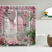 Rideau de Douche Jardin plantes fleurs perroquets Tissu Polyester imperméable 180 x 200cm Anneaux Inclus