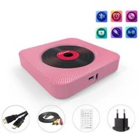 Lecteur CD Portable, Montage Bluetooth Mural, Haut-Parleur HiFi Intégré, CD Player avec Port Audio DE 3,5 mm, Clé USB-SD(Rose)