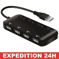 USB 3.0 Hub 4 Ports, Data Hub USB Ultra Rapide avec Voyants de Commutateurs Alimentation Individuels pour Macbook, Mac Pro, Windows 