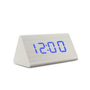 Radio réveil Horloge numérique LED en bois, réveil de Table, co