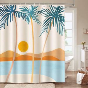 Rideau de douche rétro Panneau de polyester à feuilles de palmier suspendu 