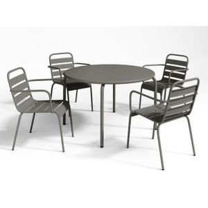 Ensemble table et chaise de jardin Salle à manger de jardin en métal - une table D.110cm et 4 fauteuils empilables - Gris foncé - MIRMANDE