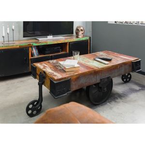 TABLE BASSE Table basse 120x60cm - Fer et bois massif recyclé 