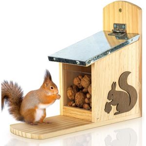 Mangeoire écureuil distributeur de nourriture éxtérieur robuste en bois  massif et vitre plexiglas de haute qualité328 écu