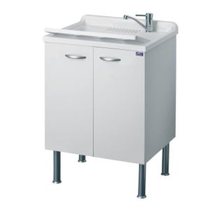 MEUBLE SOUS-ÉVIER Bac à laver avec meuble blanc 60x50 cm - IDRALITE - Modèle Eco - Mélamine - Essentiel - Salle de bain
