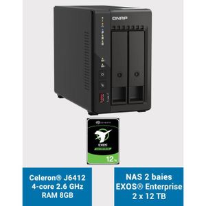 SERVEUR STOCKAGE - NAS  QNAP TS-253E 8GB Serveur NAS 2 baies EXOS Enterprise 24To (2x12To)