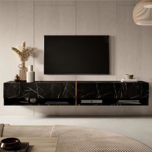 MEUBLE TV Meuble TV - MIRRGO -  200 cm - marbre noir avec insert d'or