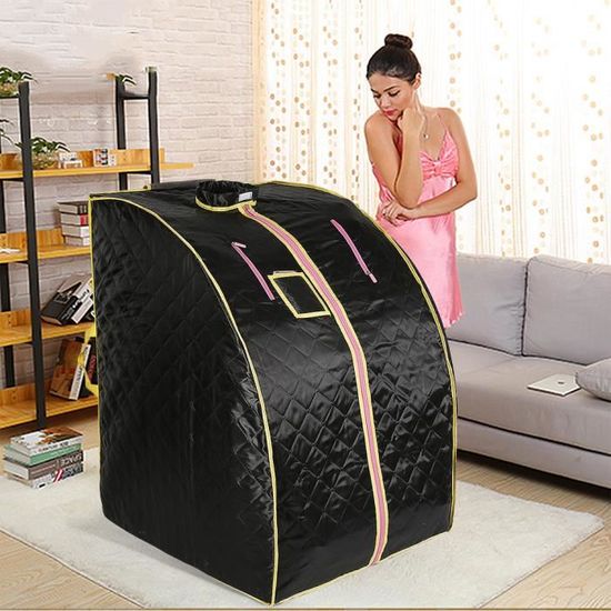 Sauna A Vapeur-Portable Mobile Cabine de sauna avec 4Plaque chauffante infrarouge lointain- 80X70X98cm 220V 1000W-Noir