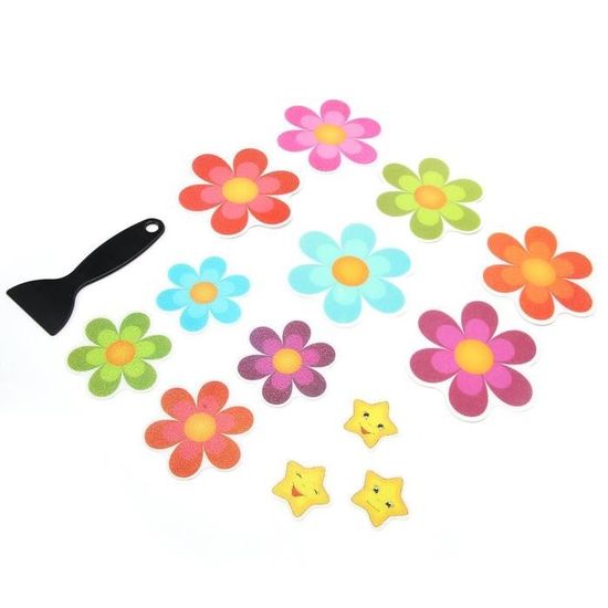 Autocollants Antidérapants Pour Salle De Bain - 10 Fleurs Colorées - Adhésifs De Sécurité Pour Douche, Sols Glissants
