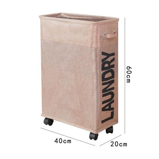 Panier à Linge Haut Et Étroit Avec Roulettes - 63,5 Cm, Pliable - Tissu Oxford 600D, Couverture Filet - Idéal Espace Réduit (Noir)