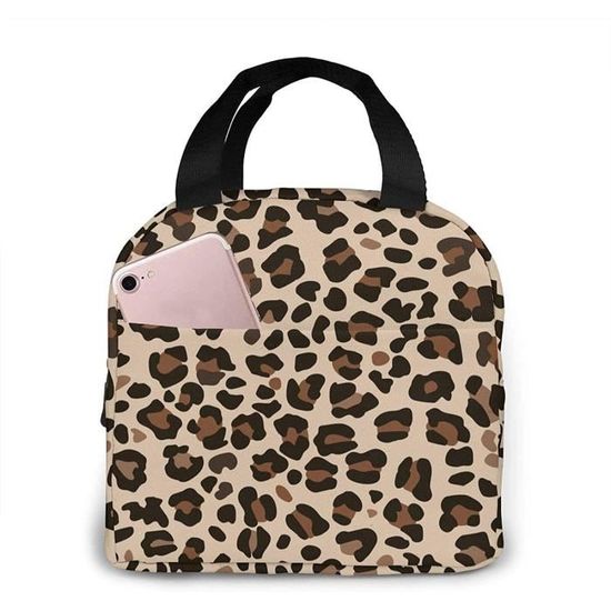 Sac à Lunch Isotherme Réutilisable Motif Léopard - Avec Bandoulière Réglable - Capacité 29x18x24 Cm - Pour Bureau, Pique-nique, Voyage
