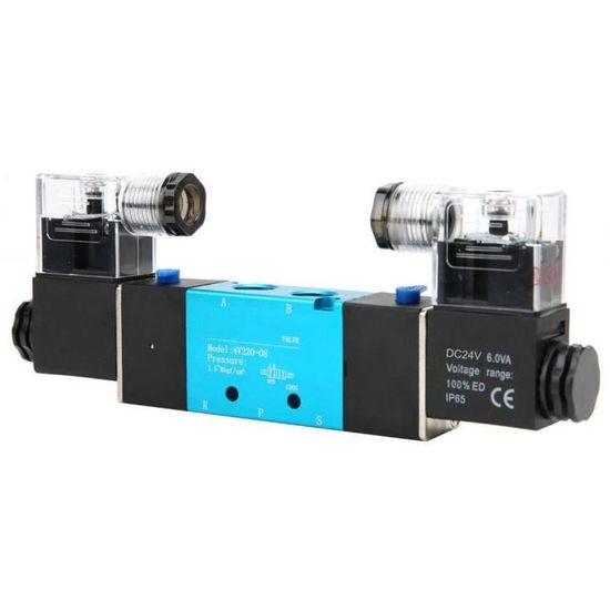 Électrovanne Pneumatique Double Heschen 4V220-08 - 24VDC, PT1/4, 5 Voies - Avec Base Et Raccords