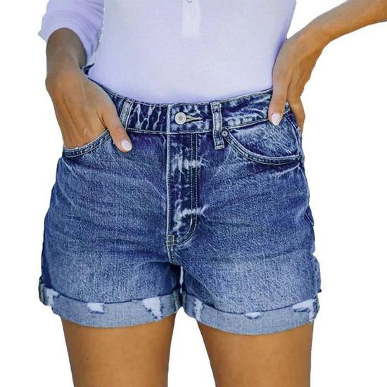 Short Longueur Midi Femme été - Taille Haute, Coton, élastique, Poches - Décontracté Et Confortable