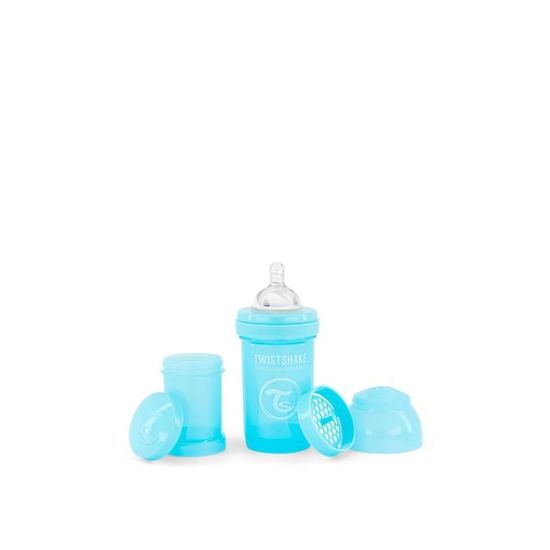 Twistshake Biberon anti-colique avec récipient à lait en poudre et mélangeur - 180 ml - Biberon sans BPA - 0+ mois - Bleu