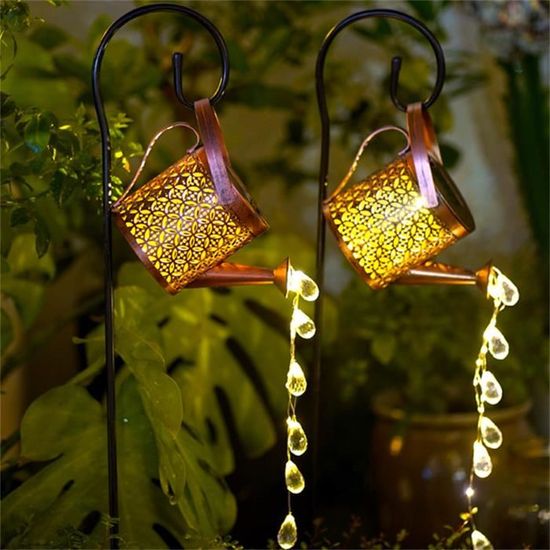 Lanterne Solaire Arrosoir Père Noël - Décoration Jardin étanche - Guirlande Lumineuse LED - Idée Cadeau Noël