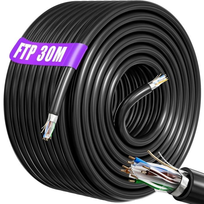 Cable 30m, RJ45 30m Câble Cat 6 Blindé, Câble Réseau LAN 30m