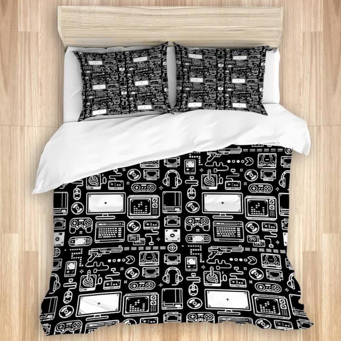Housse de couette 220x240cm 3D Console de Jeu - Douce et anti