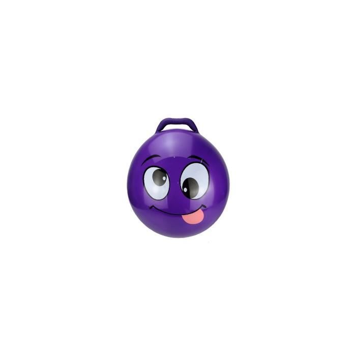 Ballon sauteur violet XL 55 cm Visage qui tire la langue - Balle gonflable avec poignee - Jouet d'interieur, gym - Enfant 50 kg ma