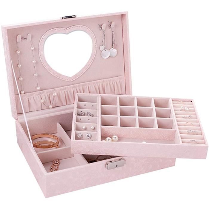 Jewelry Box Boîte à Bijoux Femme Fille Cuir Jewellery Organiser Box 2 Couches Coffret à Bijoux Leather Jewelry Storage Case Girl366