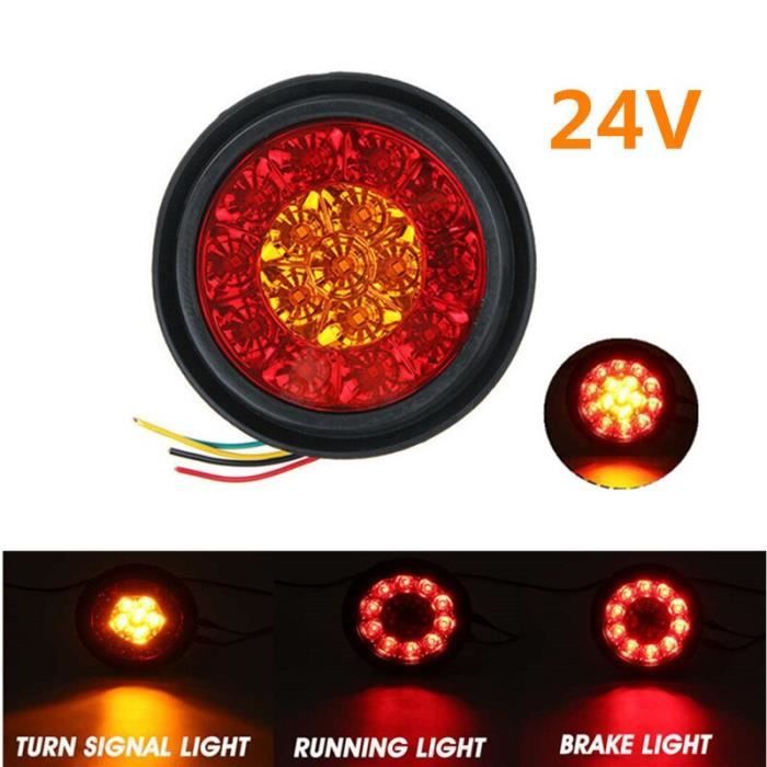 1pc 24V Red Yellow -Feu arrière rond LED ambre rouge 16LED 12V-24V, feu de Stop et marche arrière pour voiture camion remorque