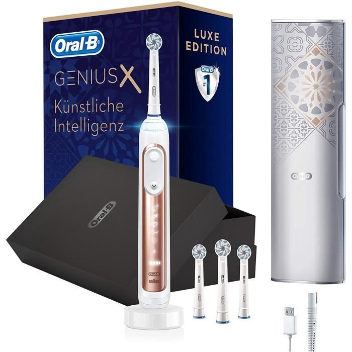 Braun Oral-B Genius X - 20000 - Édition de Luxe, Brosse à Dents Électrique Rechargeable, 1 Manche Or Rose Premium avec Intelligence