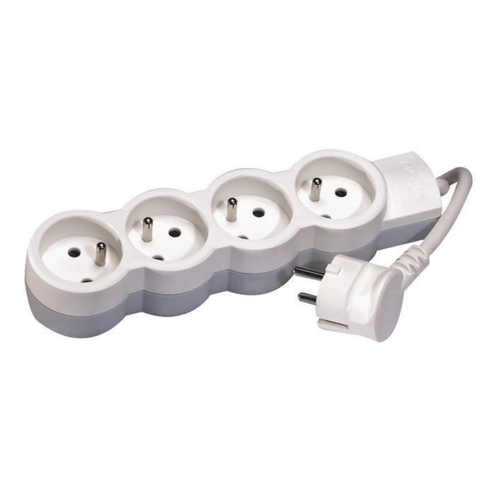 LEGRAND Rallonge multiprise standard 4x2 P+T cordon 1,5 m - Blanc et gris (Lot de 2)
