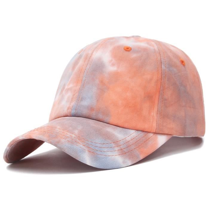 GEMVIE Casquette Baseball Tie-Dye Femme Vintage Chapeau Anti-Soleil Pliable Casquette Visière Respirable Élégant Printemps Orange
