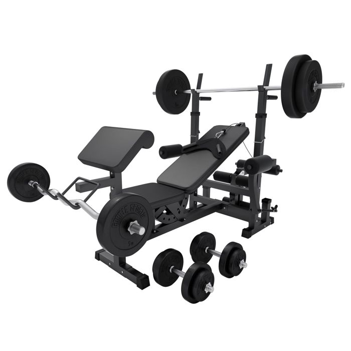 Banc de musculation universel Noir GS005 avec supports et set d'haltères 97,5 KG