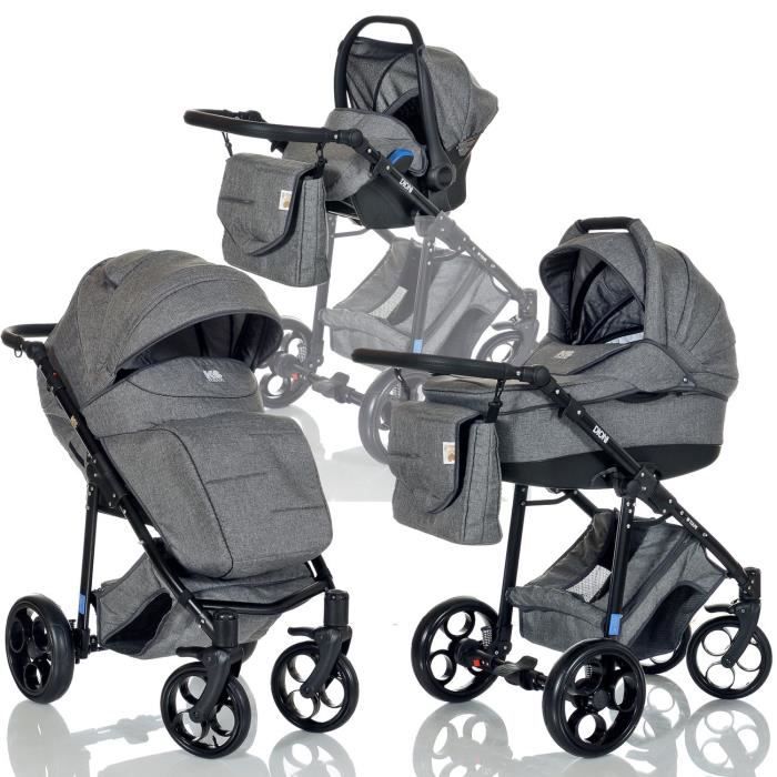 LCP Kids Poussette combinee 3en1 beaucoup d'accessoires compact pliable DIONI, Titan