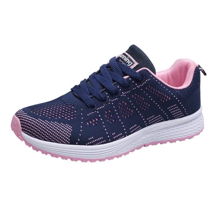 lukcolor Basket Chaussures de sport tissées volantes légères à fond plat et respirantes en maille respirante pour femmes Bleu