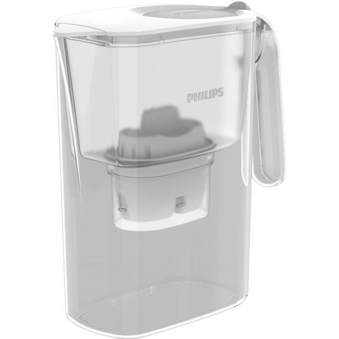 PHILIPS AWP2936WH - Carafe filtrante 3L - Bec antipoussière pour une eau pure - Couvercle à clapet - Débit d'eau 0,3 l/min - Blanche