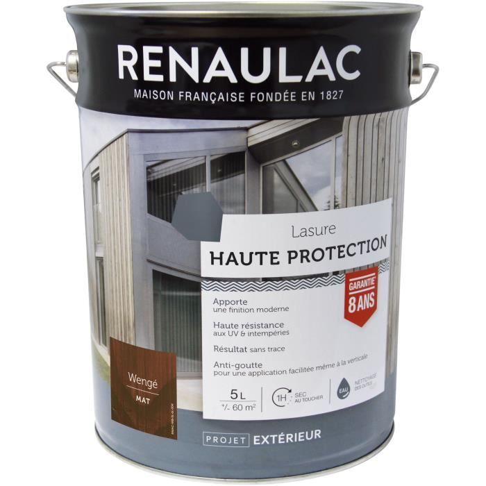 RENAULAC Lasure haute protection Wenge - Garantie 8 ans - 5L - 60m² / pôt