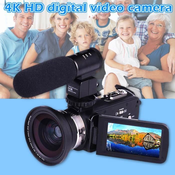 ROKOO 4K 1080P Caméra Vidéo Numérique Caméscope enregistreur Écran tactile Grand Angle Macro Microphone Externe