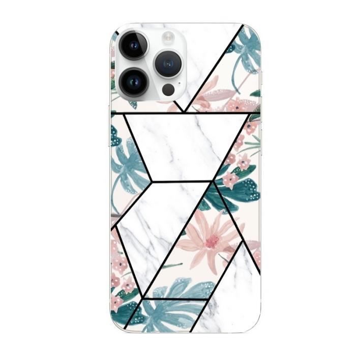 Coque Iphone 14 PRO MAX marbre blanc fleur transparente