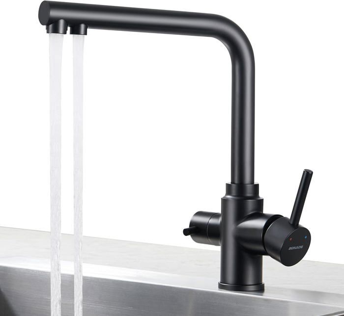 Robinet De Cuisine 3 Voies Mitigeur - Laiton, Filtre à Eau, Rotation 360°, Nickel Brossé
