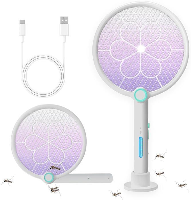 Raquette électrique Anti-moustique Pliable – Double Interrupteur, Rechargeable USB, Portable