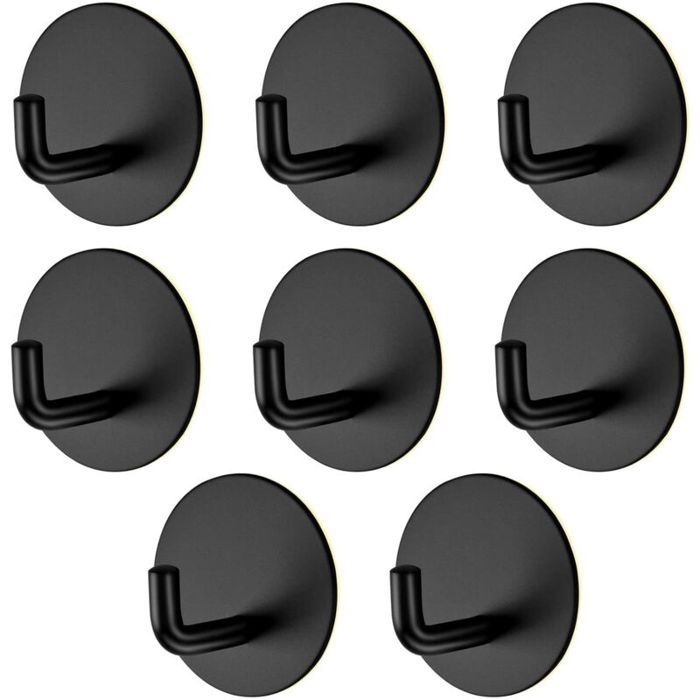 Crochets adhésifs - LARGEIGHT - Lot de 8 - Noir - Acier inox - Sans perçage