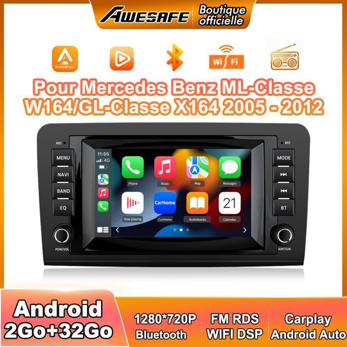 AWESAFE Autoradio Android 13 pour Mercedes Benz ML-Classe W164/GL-Classe X164 (2005-2012) 2Go+32Go 8 Écran Carplay Android Auto