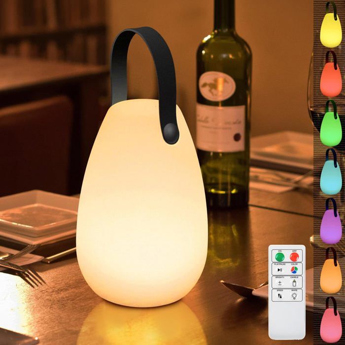 Lampe de Table Extérieure Gradable Lampe de Table Sans Fil 8 Couleurs avec Télécommande Portable Lampe de Table