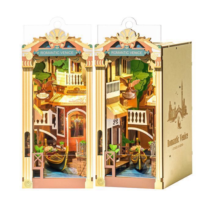 Puzzle 3D - ROBOTIME - TGB08 - Book Nook Kit LED - Serre-livres à monter - Thème Venise bois