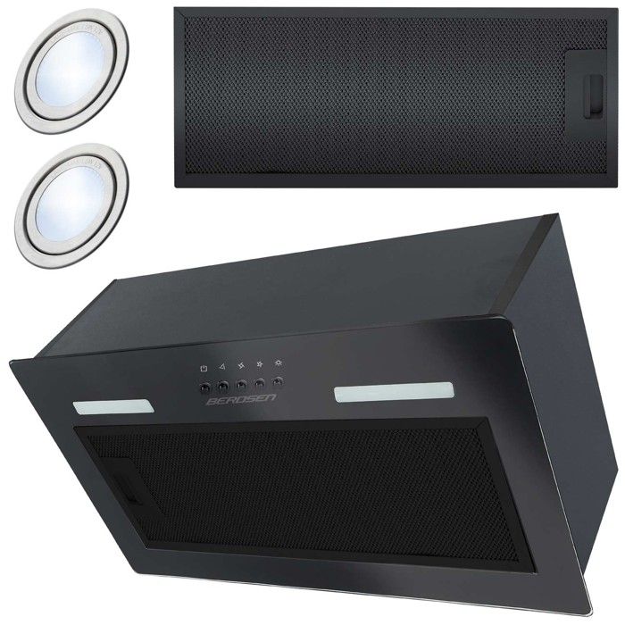 Hotte aspirante encastrable - JANSHOP - 52 cm - Noire - Éclairage LED - Filtre anti-graisse en aluminium