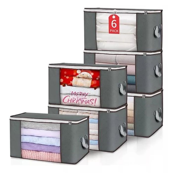 Lot de 6 Boîtes de Rangement Pliables avec Poignées Grande Capacité Pour Vêtements Doudounes et Linge de Maison