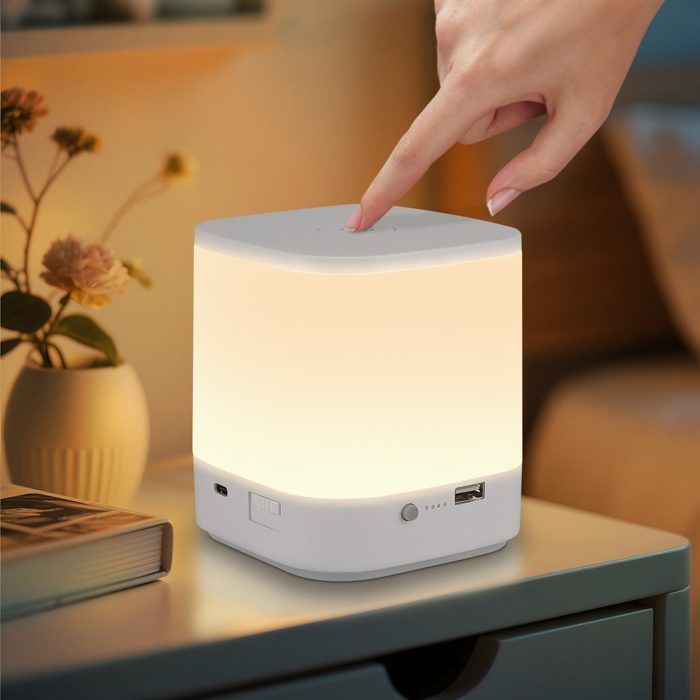 Homefire Lampe de chevet LED tactile à intensité variable batterie 3600 mAh rechargeable par USB blanche 3 températures de couleur