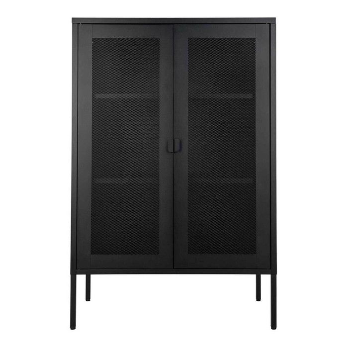 LISMORE - Meuble de Rangement 2 Portes Grillagées Acier Noir LISMORE - Meuble de Rangement 2 Portes Grillagées Acier Noir