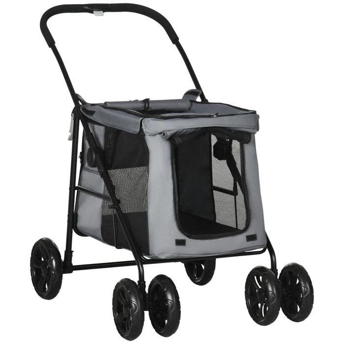 Pawhut poussette pliante pour chien avec coussin pour chien et chat jusquà 20 kg poussette pour chat avec fenêtre Oxford gris - n